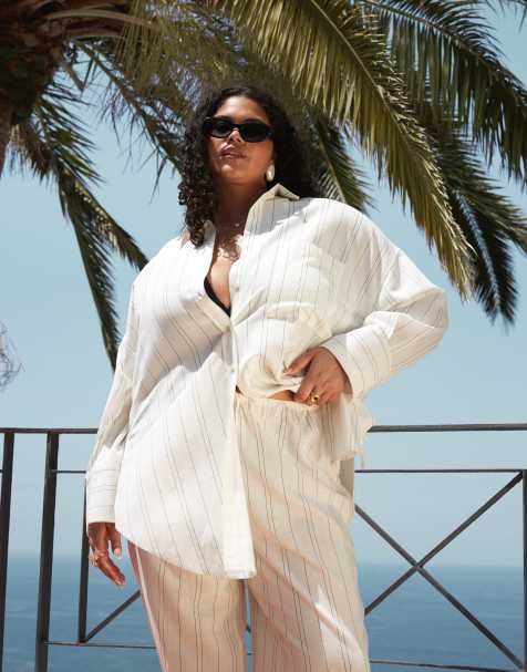 ASOS DESIGN Belle tie side beach shirt cover up in black and white stripes - view 1