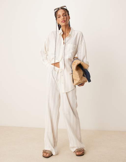 ASOS DESIGN Belle tie side beach shirt cover up in mono stripe