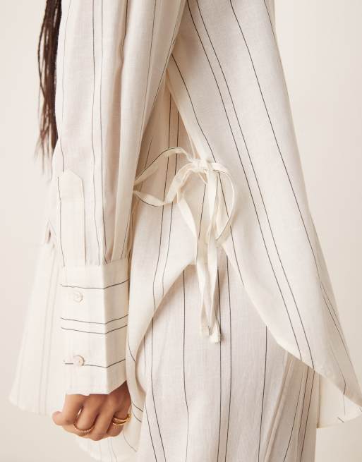 ASOS DESIGN Belle tie side beach shirt cover up in mono stripe