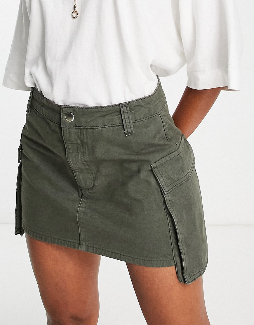 ASOS DESIGN bellow pocket mini skirt in khaki-Green