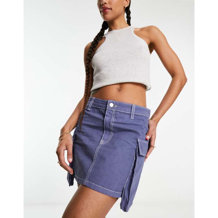 ASOS DESIGN Bellow pocket mini skirt in navy with white stitch ASOS