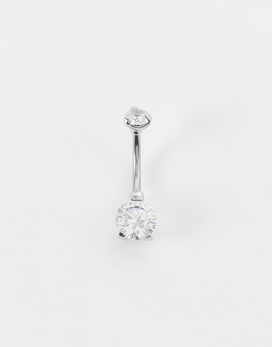 ASOS DESIGN belly bar with clear crystal in silver tone