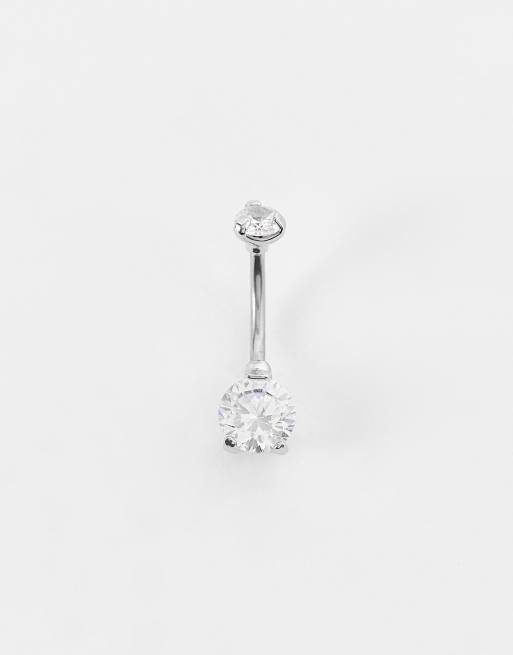 ASOS DESIGN belly bar with clear crystal in silver tone | ASOS