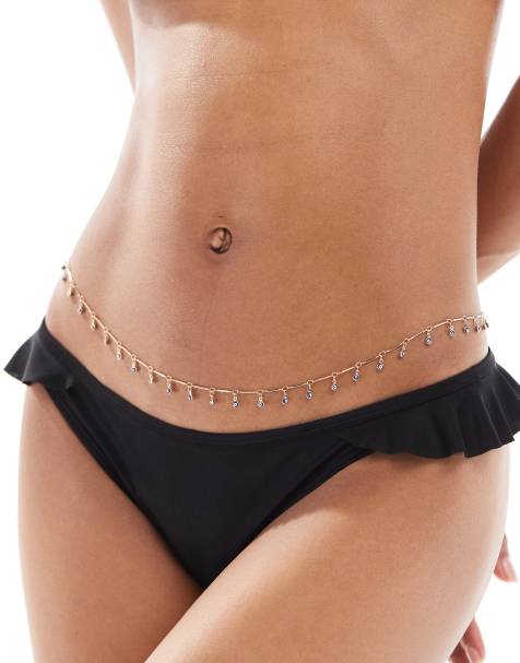 ASOS DESIGN belly chain in dot dash and eye chain in gold tone - view 1