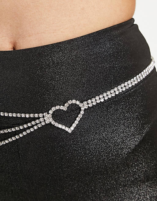 Belly chain with crystal heart drape detail in tone Asos Women Accessories Jewelry Body Jewelry 