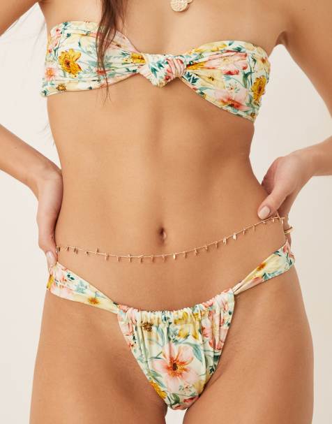 ASOS DESIGN belly chain with dainty leaf charms in gold tone - view 1