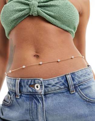ASOS DESIGN ASOS DESIGN belly chain with faux pearl design in gold tone