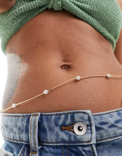 Pearl belly chain silver