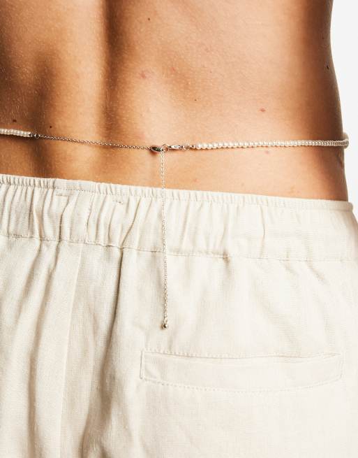 ASOS DESIGN belly chain with faux shell in silver tone, 2 of 4