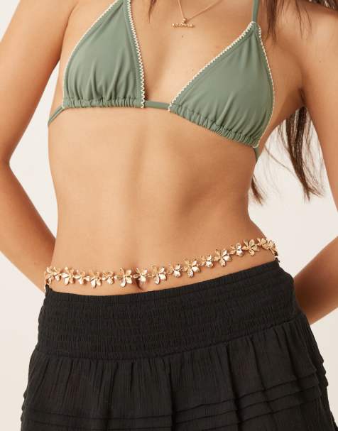 ASOS DESIGN belly chain with floral design in gold tone - view 1