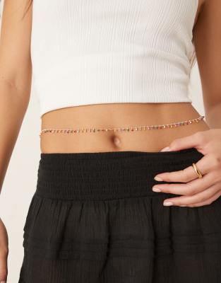 ASOS DESIGN ASOS DESIGN belly chain with mixed colourful beads in gold tone