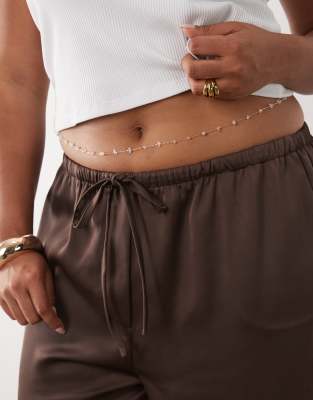Asos Curve Asos Design Belly Chain With Multi-colored Chippings In Silver