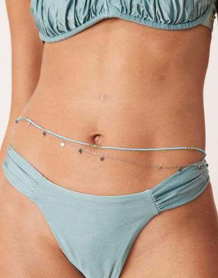ASOS DESIGN ASOS DESIGN belly chain with multi-row beaded design in silver tone-Gold