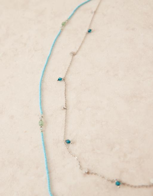 ASOS DESIGN belly chain with multirow beaded design in silver tone
