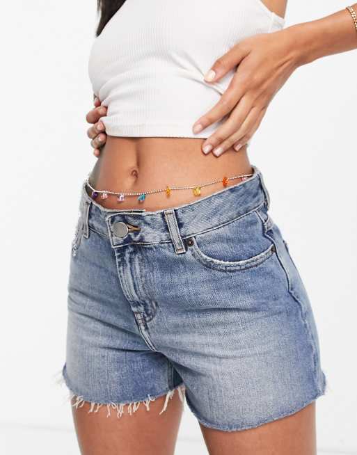 ASOS DESIGN belly chain with plastic butterfly charms in silver tone, 2 of 4