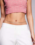 [ASOS DESIGN] ASOS DESIGN belly chain with shell and faux pearl detail in gold tone M-L Gold