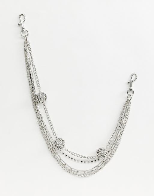 ASOS DESIGN belt chain with mixed hardware chains and crystal spheres