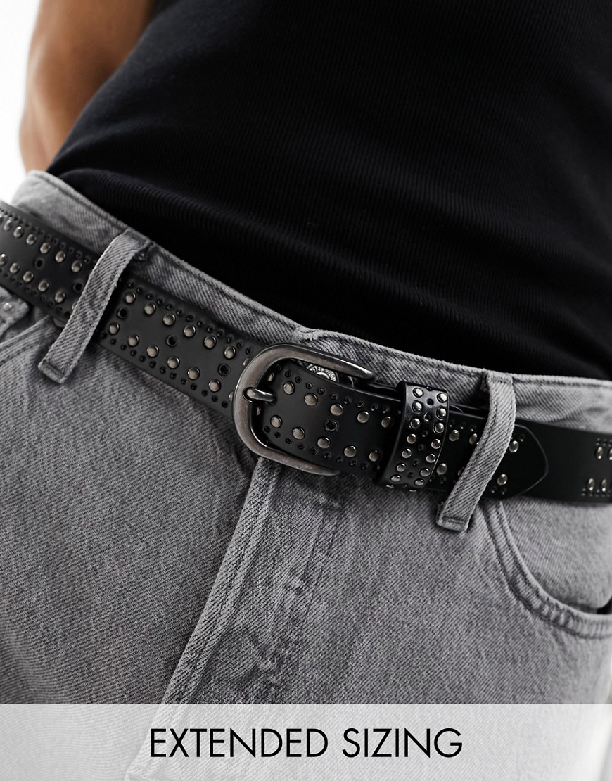 ASOS DESIGN belt in faux leather with studs in black