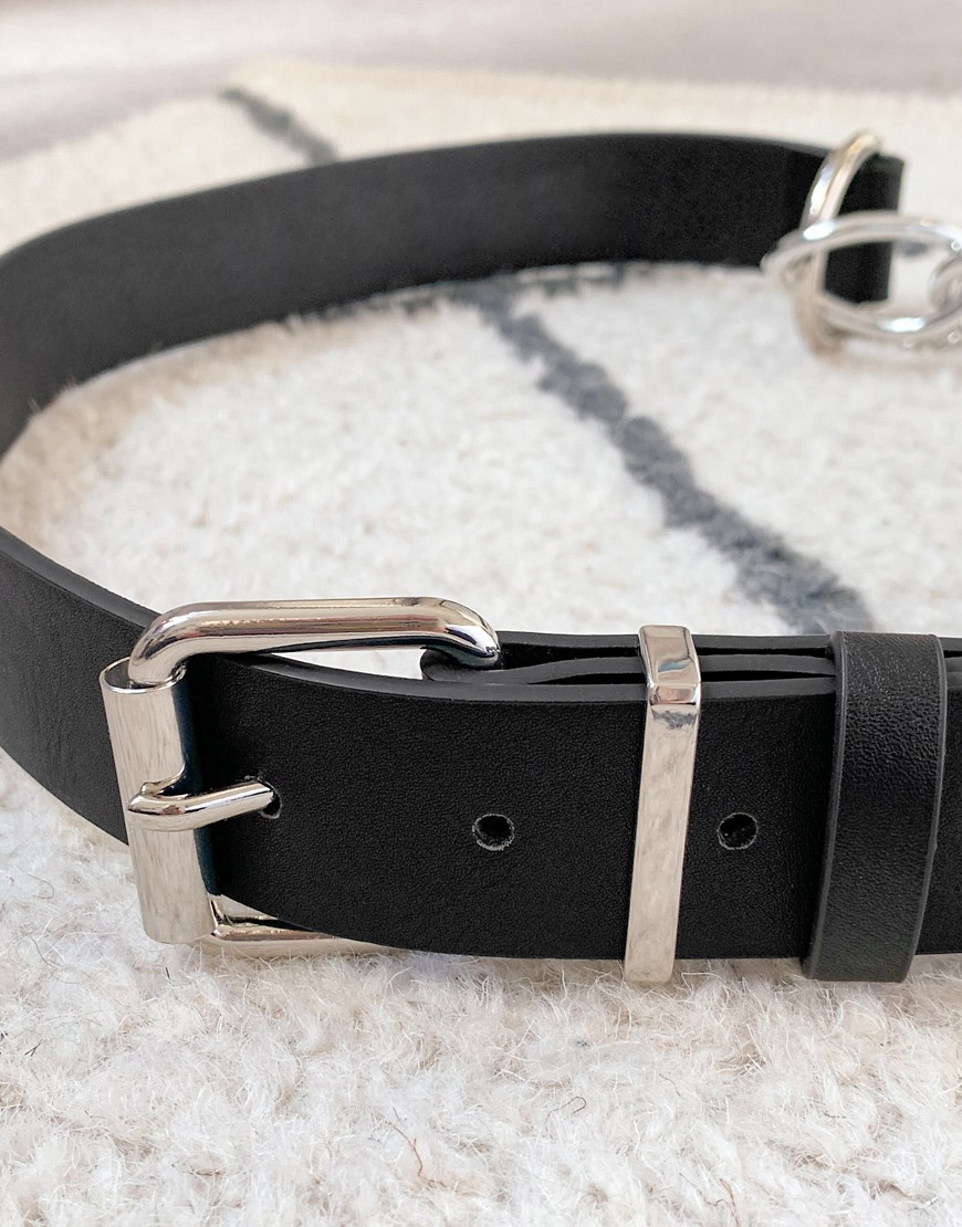 ASOS DESIGN belt with detachable metal chains and metal keeper-Black