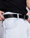 [ASOS DESIGN] ASOS DESIGN belt with diamond pyramid studs in black 4XL-5XL BLACK