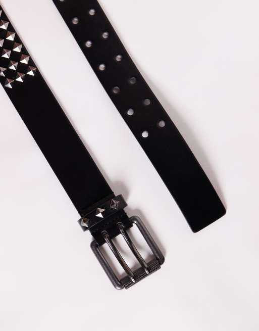 ASOS DESIGN belt with diamond pyramid studs in black
