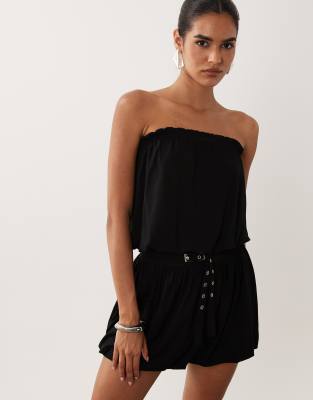 Asos Design Belted Bandeau Mini Dress In Black