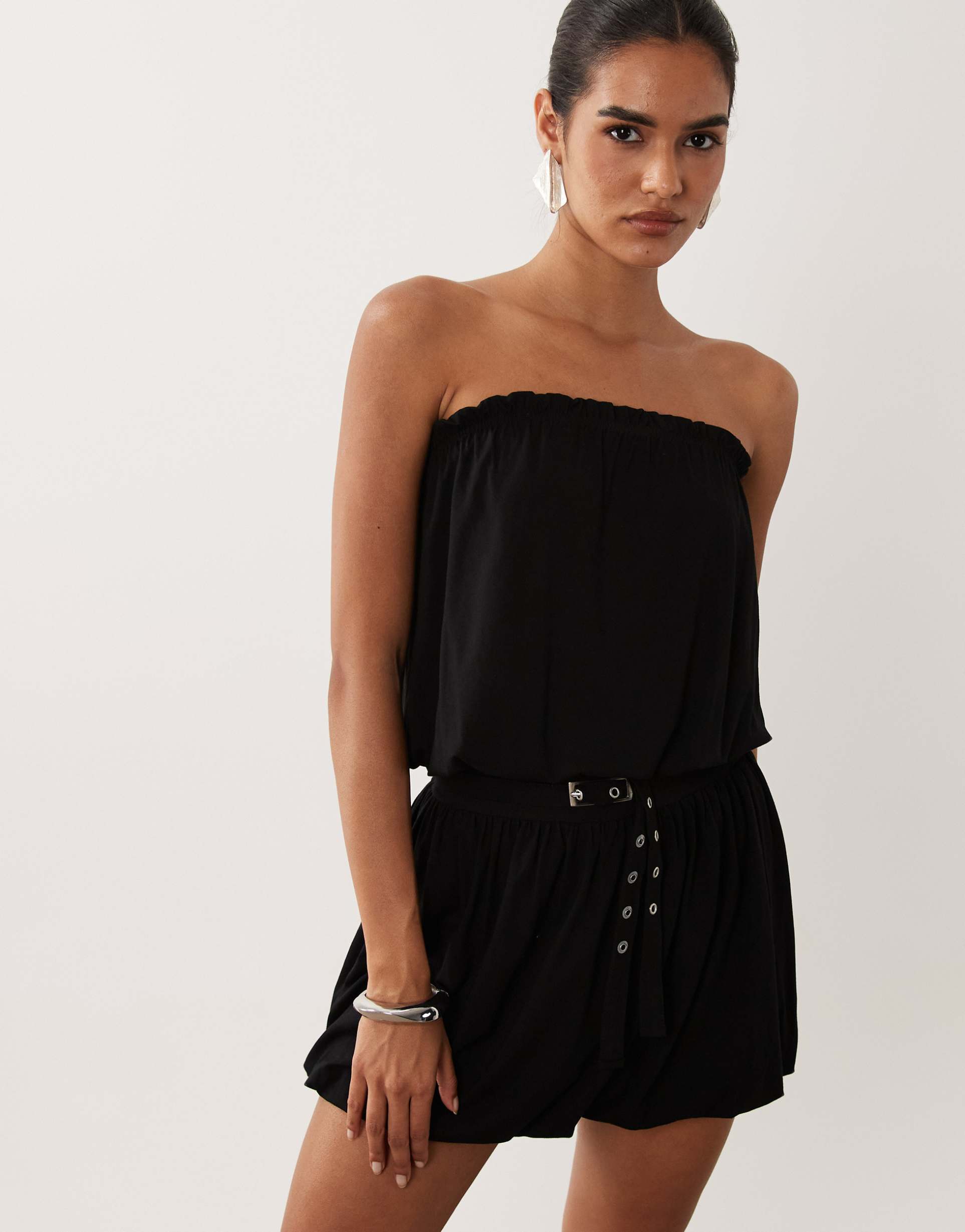 asos design belted bandeau mini dress in black