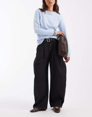 Asos Design Belted Barrel Leg Jean In Black