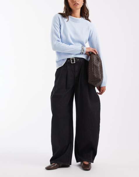 ASOS DESIGN belted barrel leg jean in wash black - view 1