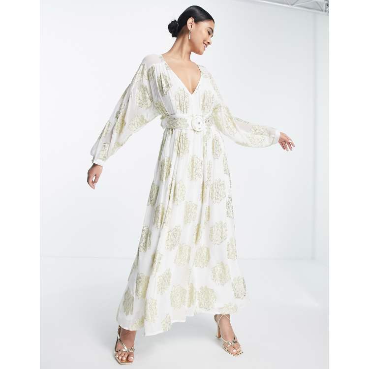 Women's Summer T Shirt Maxi Dress Batwing Sleeve,Gold Todays Deals