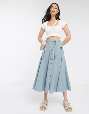 denim button down midi skirt