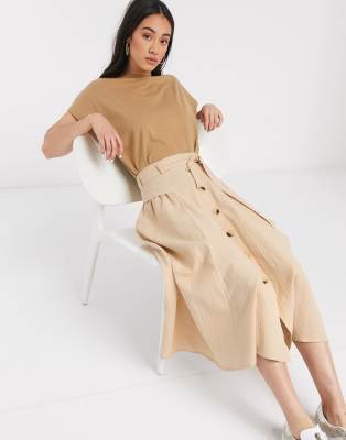 button down midi skirt