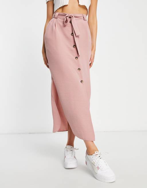 Pink button 2024 midi skirt