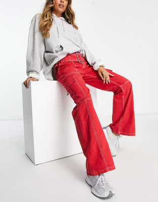 ASOS DESIGN belted cargo flare trouser in red - ASOS Price Checker