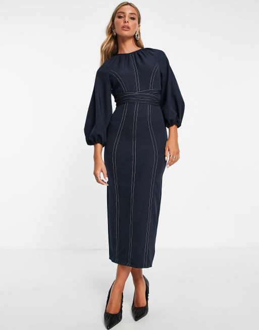 knee length dresses for ladies Contrast Stitch Midi Dress – Arco Avenue main image 0