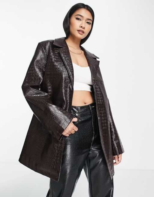 Cassandra Faux Leather Croc Blazer – BARE RAGS