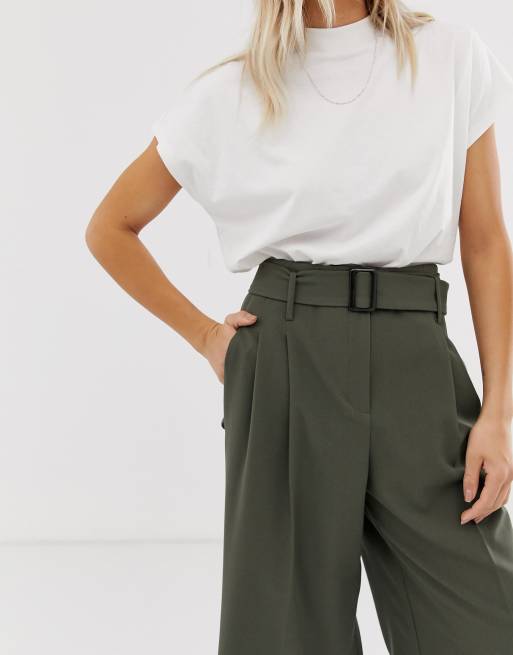 ASOS DESIGN belted culottes in khaki