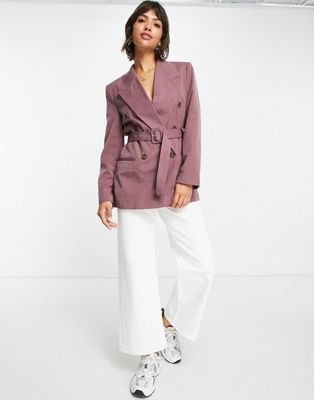 ASOS DESIGN belted double breasted blazer with peaked collar in dusty pink - ASOS Price Checker