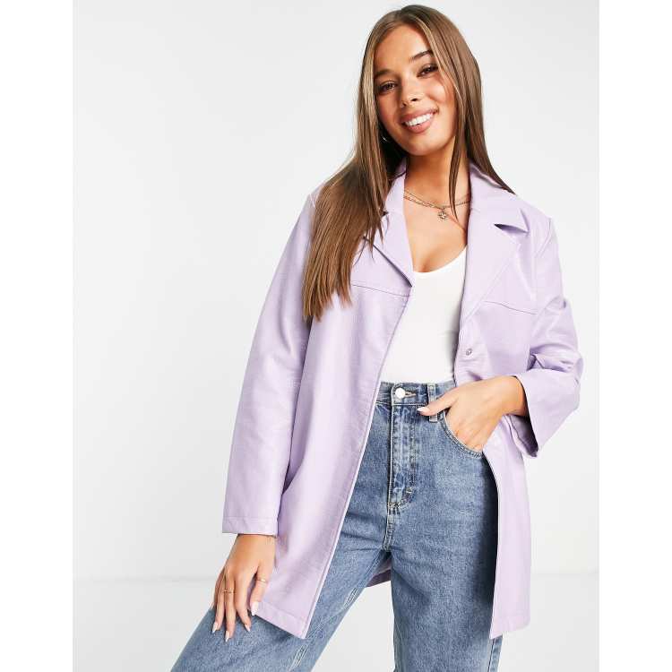 ASOS DESIGN belted faux leather jacket in lilac ASOS