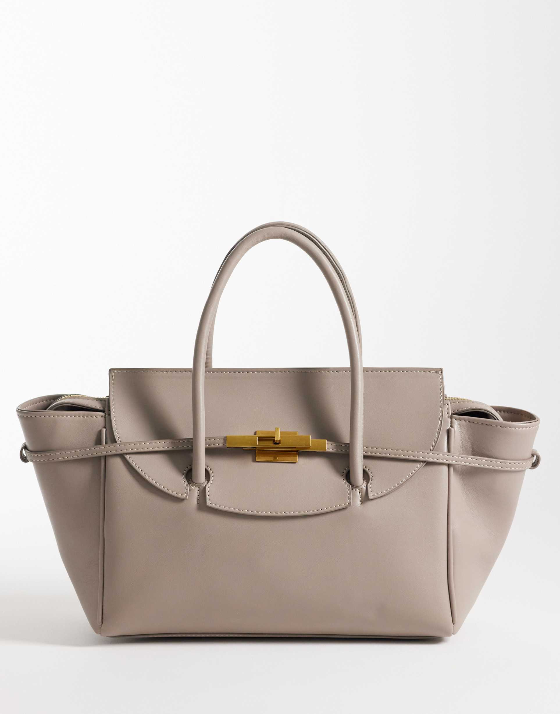 asos design belted hardware grab handle tote in stone