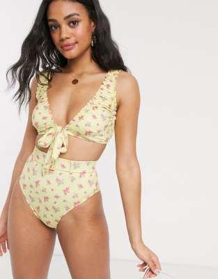 yellow floral high waisted bikini