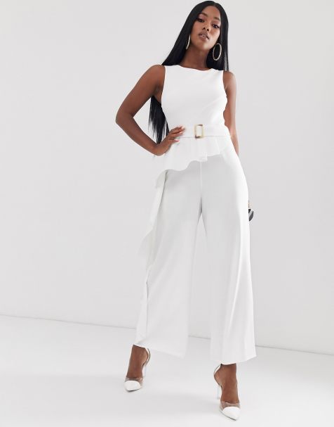 ASOS DESIGN belted jumpsuit with drape peplum