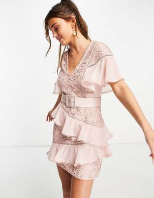 chiffon lace ruffle dress