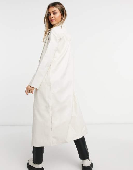 ASOS DESIGN belted leather look trench in cream