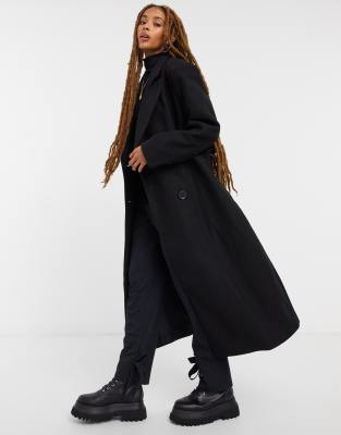 ASOS DESIGN belted maxi coat in black