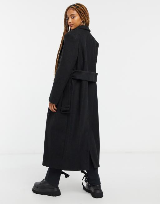 ASOS DESIGN belted maxi coat in black