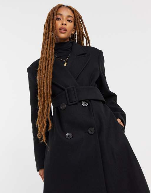 ASOS DESIGN belted maxi coat in black