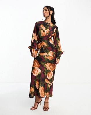 ASOS DESIGN belted maxi dress in blurred floral print