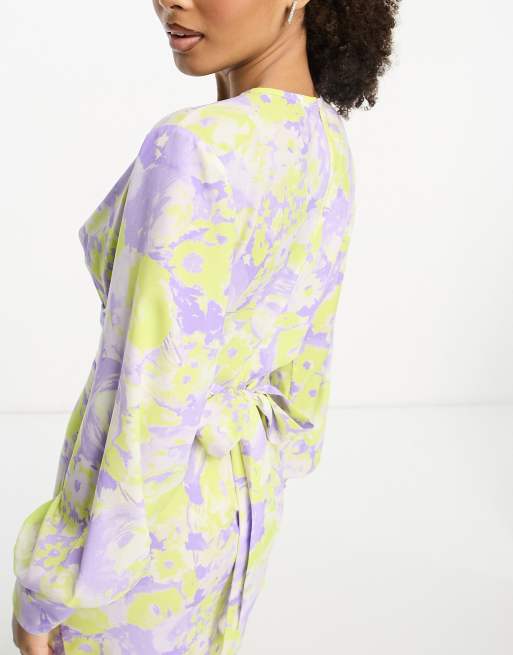 ASOS DESIGN belted maxi dress in lilac and yellow floral print