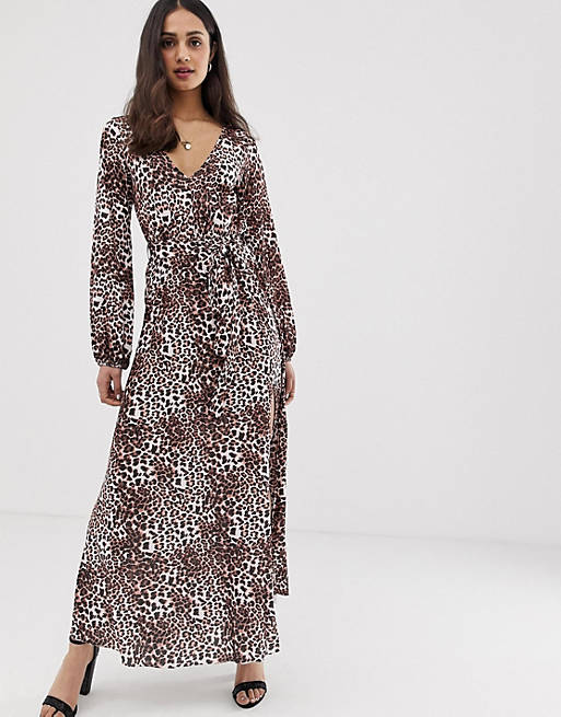ASOS DESIGN belted maxi dress with pleated skirt in leopard print | ASOS